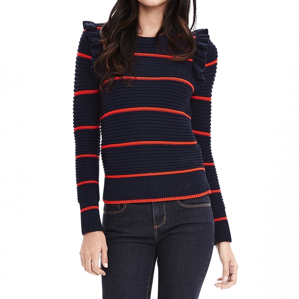 Banana Republic Ruffle Striped Pullover Sweater